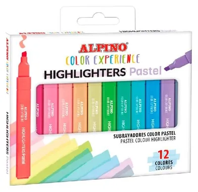 Produktbild von Alpino - Pastell Textmarker | Set mit 12 Sanften Farben | Keilspitze 1-4 mm | Wasserbasierte Tinte | Hochwertige Farben | Kreativität