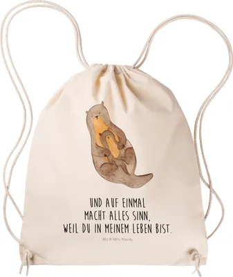 Produktbild von Mr. & Mrs. Panda Baumwollbeutel Otter Kind - Transparent - Geschenk, Kleiner Rucksack, Seeotter, Mutter, Familie, Sportbeutel, Baby, wander, stoffbeutel kordel, Mama