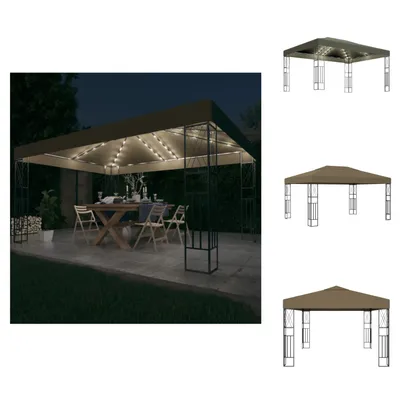 Productafbeelding van vidaXL Paviljoen met LED-lichtketting, 3x4 meter, taupekleurig doek - Paviljoens & feesttenten
