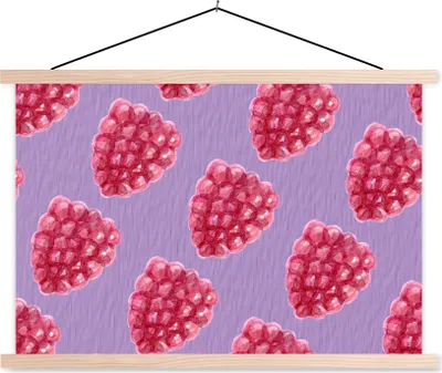 Produktbild von MuchoWow® Textilposter Himbeere - Obst - Aquarell 60x40 cm mit holzfarbenen Rahmen - Bilder