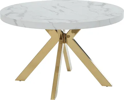 Produktbild von Klappbarer Esstisch für 4 bis 8 Personen aus MDF und Stahl - Weißer Marmoreffekt und Gold - KOMONI