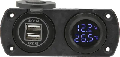 Produktbild von Temperatur Voltmeter Ladegerät Auto Dual USB 12V Steckdose Zigarettenanzünder BuchseBlau