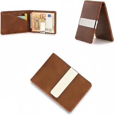 Imagen del producto de Clip para billetes, cartera delgada, portacard, para uso diario, protección RFID, 10,5 x 7,5 cm, color marrón