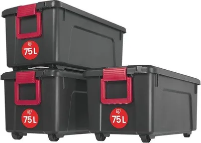 Zdjęcie produktu dla Zestaw 3-kołowych skrzynek do przechowywania – 75 l – idealny do garażu i ogrodu