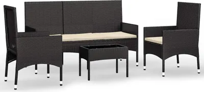 Produktbild von vidaXL 4-tlg. Garten-Lounge-Set mit Kissen Schwarz Poly Rattan