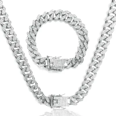 Produktbild von Kubanische Gliederkette mit Armband, 12 mm Breite, Silber, 50/55/60 cm Länge