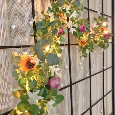 Productafbeelding van Zonnebloemlichtketting met 20 LED's, 1,95 meter lang, met bladeren, voor decoratie