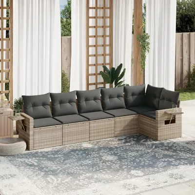 Produktbild von "2026 Promotion" 6-tlg. Garten-Sofagarnitur/Terrassenmöbel - mit Kissen - Hellgrau Poly Rattan - Gartenmöbelset CC12202