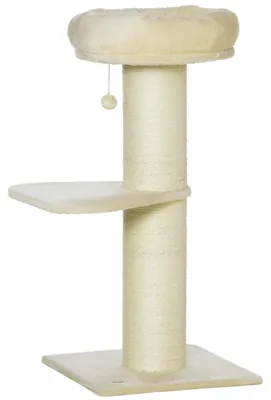 Produktbild von Katzenbaum mit Kratzstamm aus Natursisal, 2 Plattformen, Beobachtungskorb, H?ngeball und beigefarbenem Plš¹schtier
