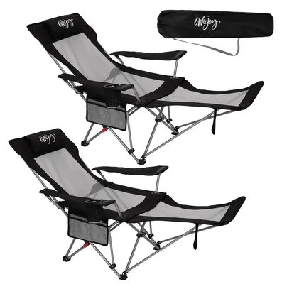 Image de Chaise de camping 2 en 1 - Pliable - Supporte 180 kg - Avec repose-pieds - Noir/gris