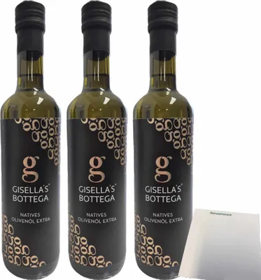 Produktbild von Gisellas Bottega Natives Olivenöl Extra 3er Pack (3x500ml Flasche) + usy Block