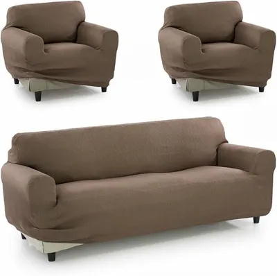 Imagen del producto de Silecomplaza: Funda para sofá de alta elasticidad, transpirable, cómoda y duradera, fácil de poner, para sofás de tres plazas y dos fundas para sillones individuales, tipo ante