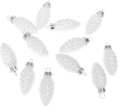 Produktbild von 12 Tannenzapfen Glas Christbaumkugeln Zapfen Weihnachtsschmuck 60mm 6cm Baumdeko, Farbe:reinweiß glanz