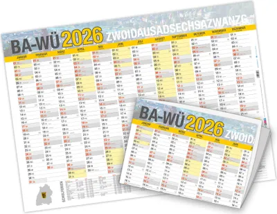 Produktbild von itenga Jahresplaner Ba-Wü 2026 Wandkalender DIN A2 (59,4 x 42,0 cm), 250 g/m², gefalzt auf DIN A4