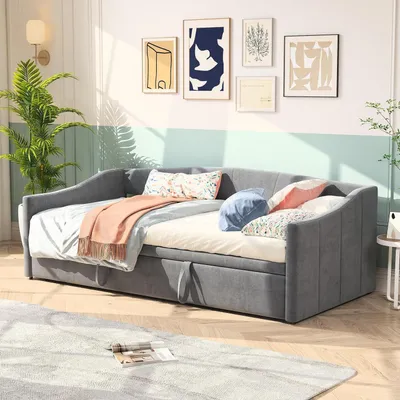 Obrázok produktu pre Rozťahovacia posteľ do obývačky, 90/180x200 cm, sivá, s možnosťou využitia ako lôžko