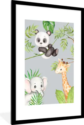 Produktbild von MuchoWow® Gerahmtes Poster Tiere - Kinder - Dschungel 60x90 cm - Poster mit Schwarzem Bilderrahmen Wandposter Rahmen Foto Bilder - Dekoration - Wandposter Wohnzimmer - Hochwertig
