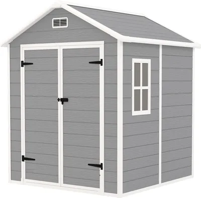 Produktbild von Gerätehaus 2,4m², Wasserdicht Gartenhaus mit Boden Pultdach, 182x151x219/181 cm, Geräteschuppen mit Abschließbar Tür, Fenster Fahrradgarage, Gartenschrank aus Alu, für Hinterhof, Garten, Grau |