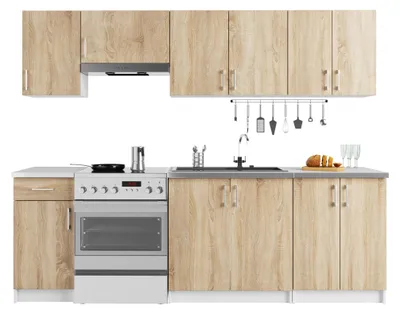 Produktbild von Küchenzeile LIMA 240 cm Einbauküche 7-teilig Eiche Sonoma Matt Weiß Arbeitsplatte