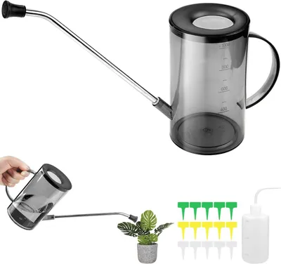 Produktbild von 1L Gießkanne, graue ergonomische Gießkanne, rostfreier langer Auslauf, mit Messmarkierung, für Zimmerpflanzen