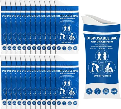 Imagen del producto de Bolsas urinarias desechables, de 800 ml, 24 unidades, para uso portátil