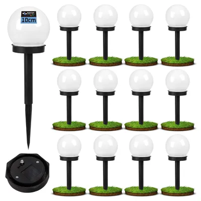 Produktbild von MasterLED Solarleuchte Kugel 10cm - 12er Set Gartenlampen mit Erdspieß - Solarlampe Außen LED Weiß mit Dämmerungssensor IP44