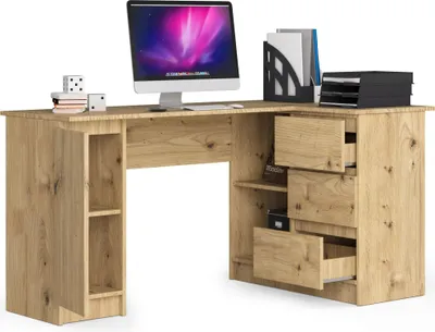 Produktbild von BDW, Eckschreibtisch rechts, 3 Schubladen, 4 Regale, Eiche Artisan