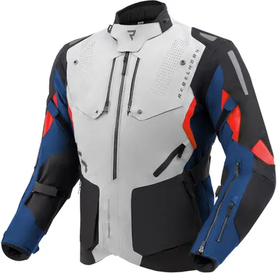 Zdjęcie produktu dla Wodoodporna kurtka motocyklowa Rebelhorn Hiker 4 z tkaniny, jasnoszara/niebieska/czerwona, rozmiar S