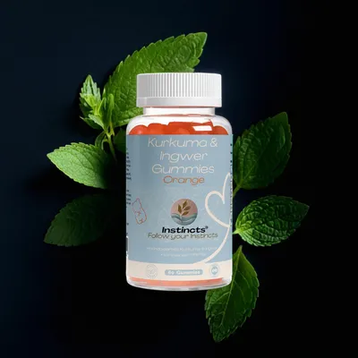 Produktbild von Instincts - Kurkuma + Ingwer + Schwarzer Pfeffer Gummies - Vegan - Zuckerfrei - Orange - 60 Stk.