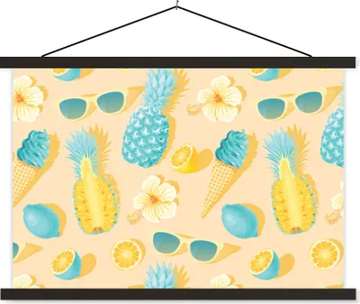 Produktbild von MuchoWow® Textilposter Sommer - Muster - Gelb 60x40 cm mit schwarzem Rahmen - Hölzernes