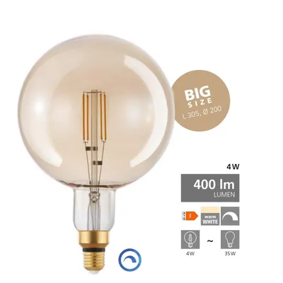 Immagine prodotto di EGLO Vintage Special E27 Lampada LED a globo grande G200 4W 2200K bianco extra-caldo dimmerabile
