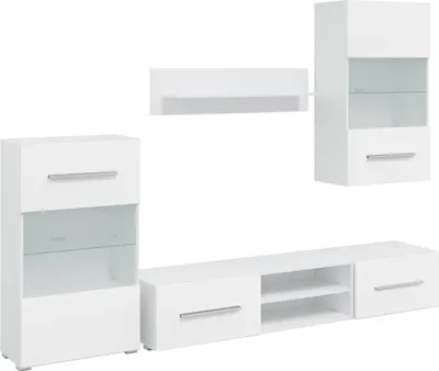 Image de vidaXL Meuble-paroi 5 pièces avec éclairage LED Blanc mat Mat Matériau dérivé du bois