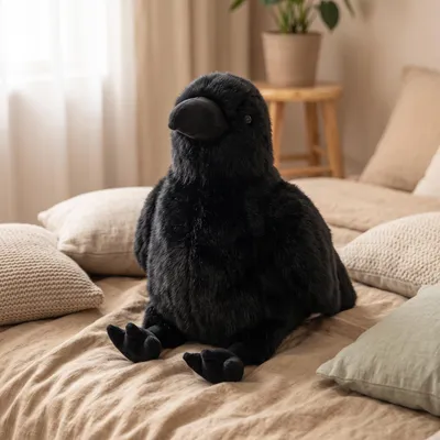 Produktbild von Krähe Rabe Plüschtier 30cm Kuscheltier realistisch Vogel Halloween Weihnachten Dekoration Kinder, KI-generiertes Bild
