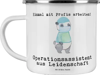 Produktbild von Mr. & Mrs. Panda Emaille Tasse Operationsassistent Leidenschaft - Weiß - Geschenk, Operationstechnischer Assistent, Pott, Ausbildung, Lustig, becher, Teetasse, Spruch
