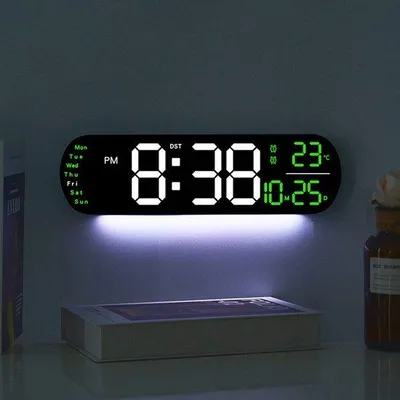 Zdjęcie produktu dla Zegar ścienny LED, duży zegar cyfrowy z budzikiem, zegar do salonu, zegar wielofunkcyjny, funkcja timera