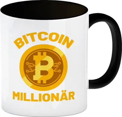 Produktbild von Bitcoin Millionär Kaffeebecher in schwarz mit Kryptowährung