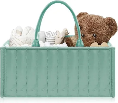 Immagine prodotto di Portapannolini con scomparti rimovibili, cesto portaoggetti per neonati, fasciatoio portatile, accessorio per neonati, per mamme, verde chiaro