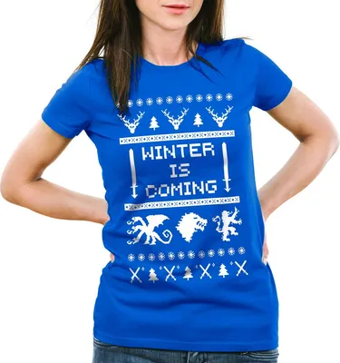 Produktbild von style3 8-Bit Winter is coming Damen T-Shirt, Farbe:Blau, Größe:XS