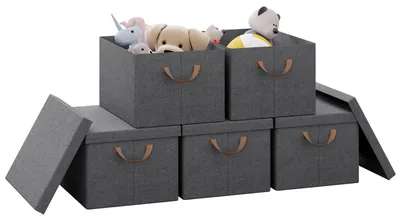 Aufbewahrungsboxen 5er Set, faltbar, mit Deckel, Grau, 43x26x33 cm