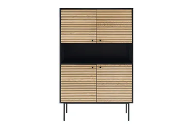 Produktbild von SalesFever Highboard | 4 Türen, 1 offenes Fach | MDF Eiche Echtholzfurnier | Gestell Metall | B 100 x T 40 x H 155 cm | schwarz-eiche