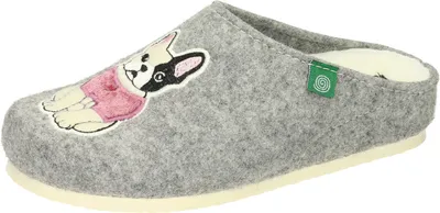 Produktbild von Dr. Brinkmann Damen Hausschuh Filz Pantoffel Motiv Applikation 320015, Größe:42 EU, Farbe:Grau