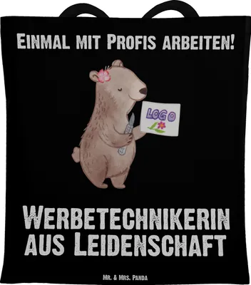 Produktbild von Mr. & Mrs. Panda Shopping Tasche Werbetechnikerin Leidenschaft - Schwarz - Geschenk, Tote Bag, dokumententasche, Schultasche, Laptoptasche