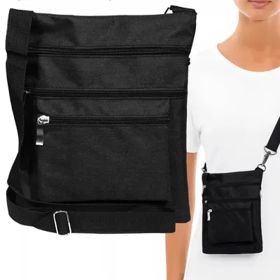 Zdjęcie produktu dla Torebka mini listonoszka czarna 21x17cm saszetka na ramię do paska na telefon paszport dokumenty uni