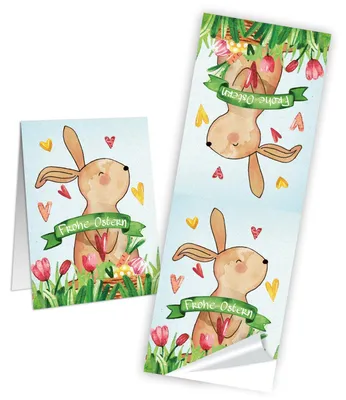 25 Osteraufkleber, Hasen-Sticker, 5x14,7 cm, bunt