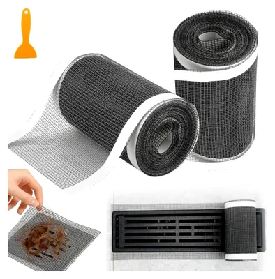 Produktbild von Haarsieb für Duschrinne 7 cm x 10 m - Abflusssieb für Dusche mit 2 Rollen und Plastikspatel