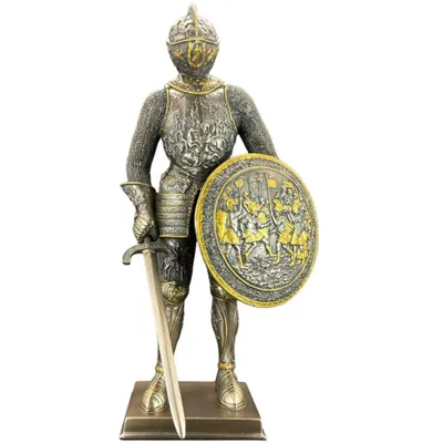 Immagine prodotto di Figurina di cavaliere con scudo - Statua di guerriero medievale veronese - Scultura decorativa di cavaliere in stile bronzo - Idea regalo WU72053A4