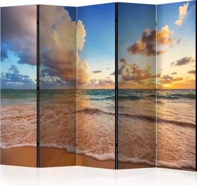 Produktbild von Neuheit! Dekorativer Paravent Raumteiler Trennwand Foto-Paravent Spanische Wand XXL Strand Meer Sonnenuntergang Blau 225x172 cm c-B-0182-z-c