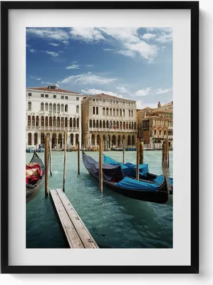 Produktbild von Die Gondeln von Venedig Italien– Wandbild mit Rahmen – Gerahmtes Bild  – Wanddekoration – 50x70 cm –  Schwarz Rahmen