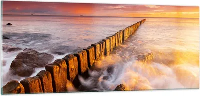 Produktbild von Bilder auf glas - Boot Landschaft Meer Ostsee - 100x40cm - Glasbilder - Wandbilder - Kunstdruck - zum Aufhängen bereit - Wanddekoration aus Glas - Glas Bilder - Wandbild auf Glas - GAB100x40-3137