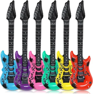 Produktbild von Schramm® 24 Stück Luftgitarren Bunt 100cm in 6 Farben Luft Gitarre Air Guitar aufblasbar