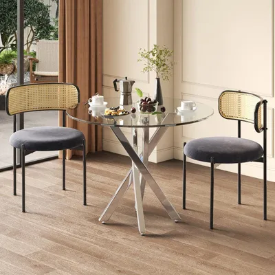 Obrázok produktu pre Okrúhly jedálenský stôl – stôl do jedálne – kuchynský stôl – sklenená doska, rozmer 80x80x75 cm – kovová konštrukcia – moderný štýl